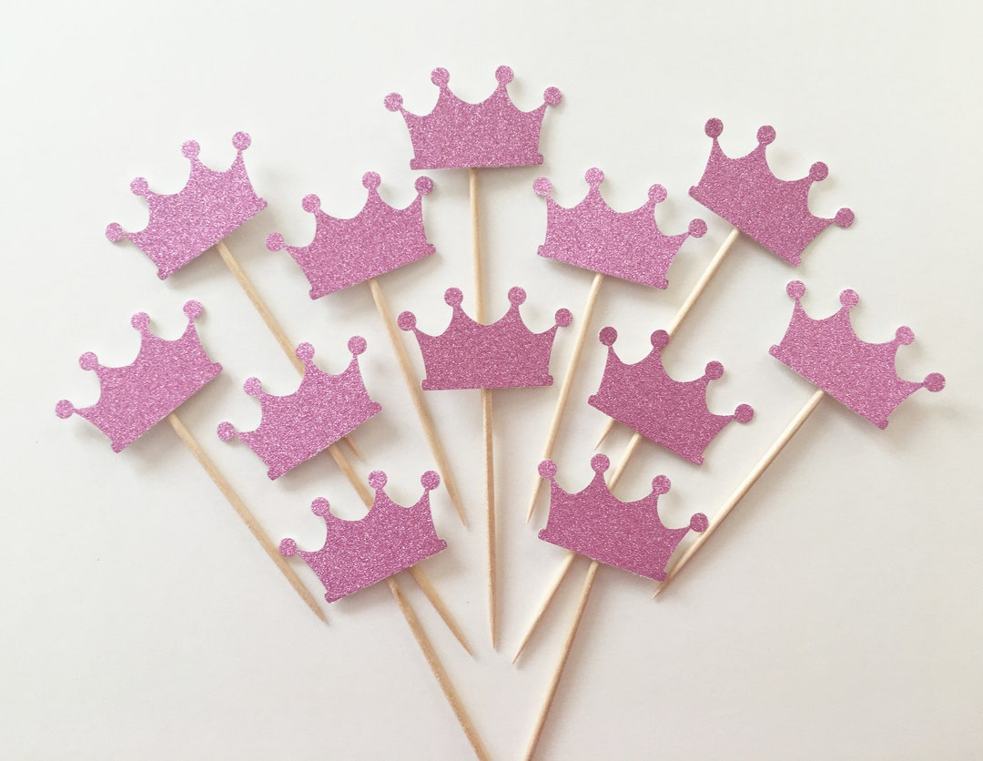 Crown Pink Glitter Cupcake Toppers - Etsy