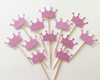 Crown - Pink Glitter Cupcake Toppers