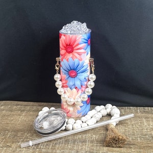 Handmade Flower Handbag Tumbler: 20oz Sublimation Design with Lids & Straw