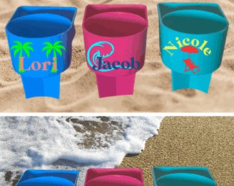 Personalized Customized Beach Cup Holder With Side Pocket / Personalized Cup Holder/ Beach Cup Holder/ Sand Cup Holder/ Cup Holder Pocket