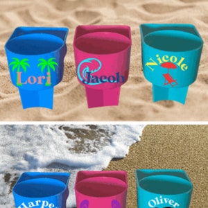 Personalized Customized Beach Cup Holder With Side Pocket / Personalized Cup Holder/ Beach Cup Holder/ Sand Cup Holder/ Cup Holder Pocket