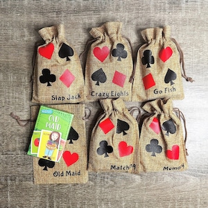 Jutekartentasche, Jutebeutel, Kinderkartentasche, Kinderkarten, Stocking Stuffer, alte Jungfernkarten, Slap Jack Karten, Gastgeschenke, Geschenk, Geburtstag