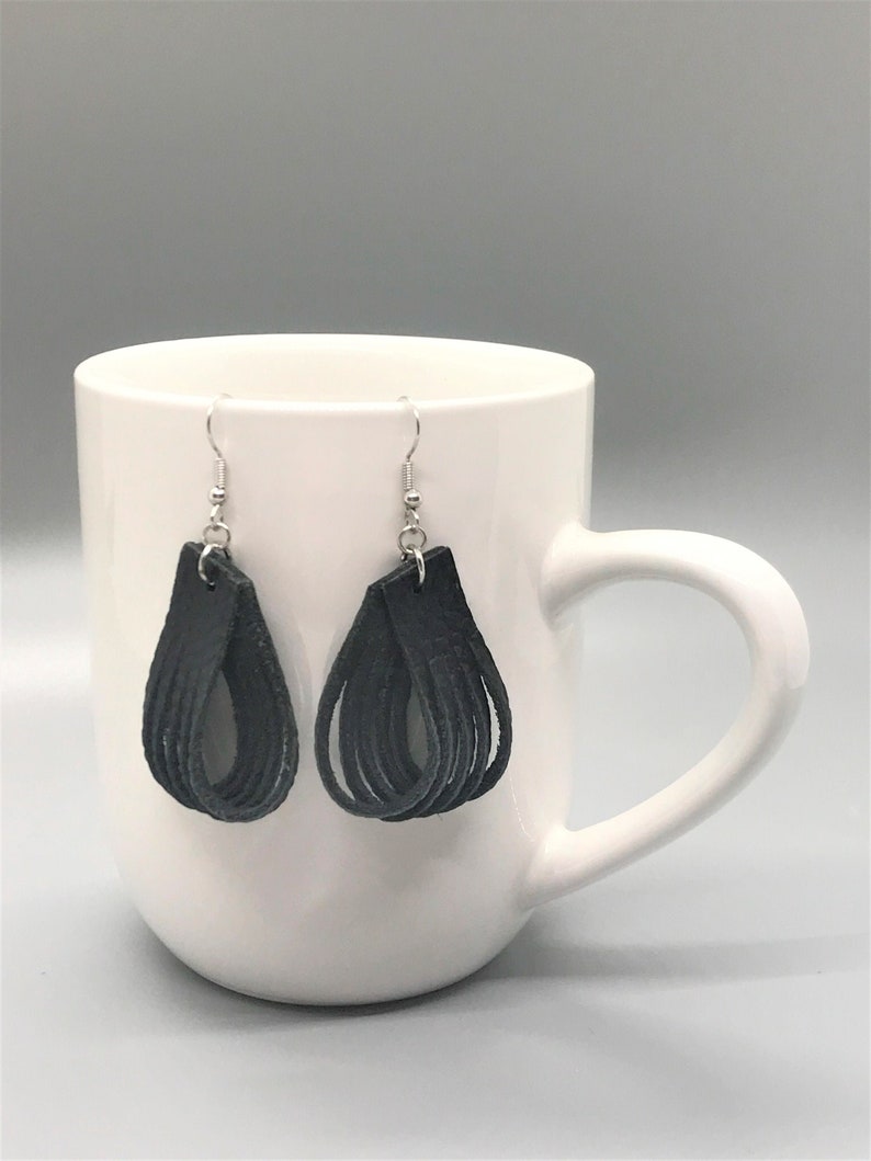 Black Earrings Fish Hook Earrings Earrings Leather Earrings Black Leather Earrings French Hook Earrings Leather Earrings