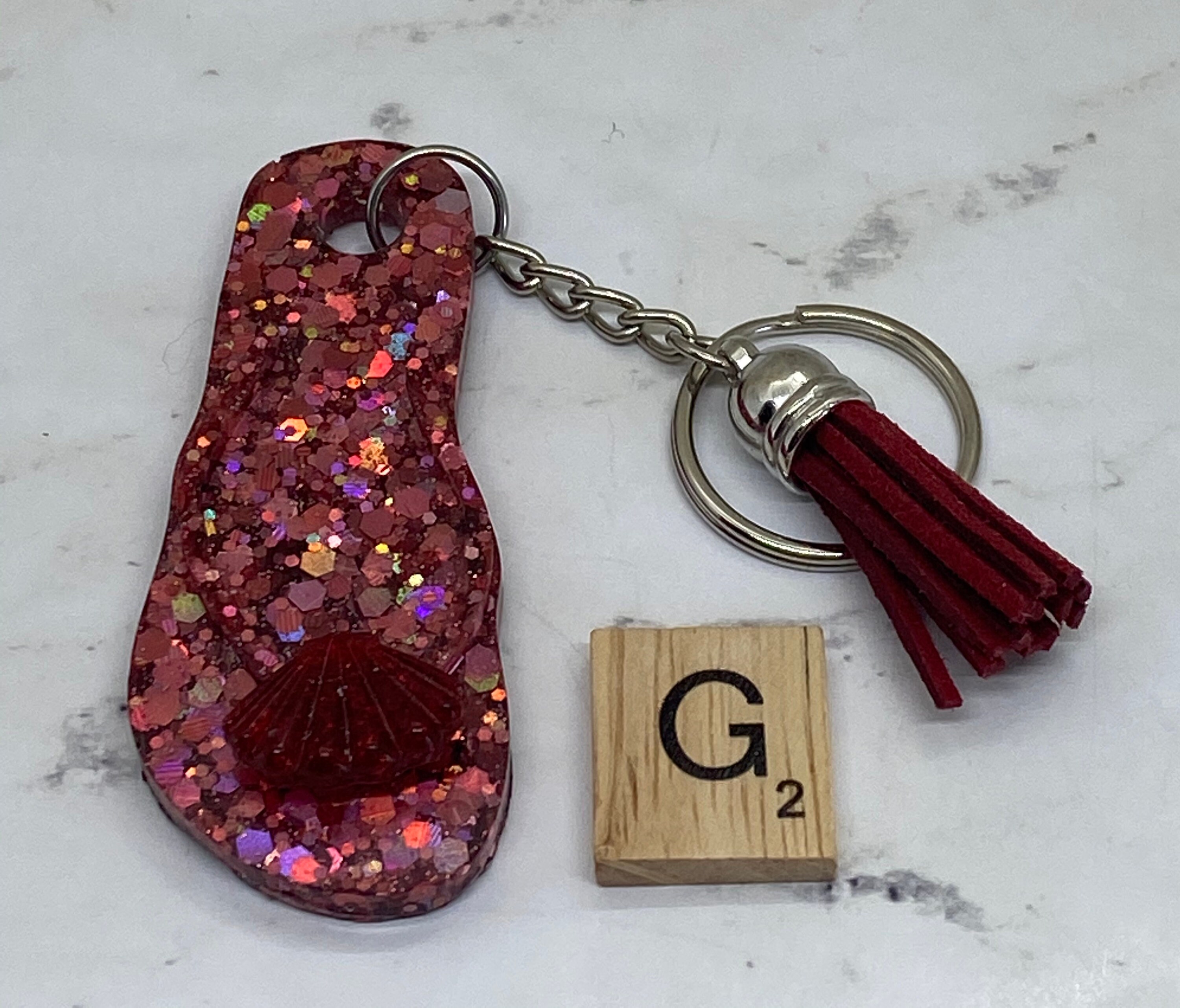 Flip Flop Keychain With Tassel Keychain Glitter Keychain Etsy