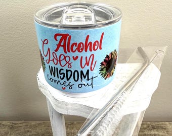Personalized Mini Alcohol Tumbler: Funny Wisdom Saying, 4oz Gift
