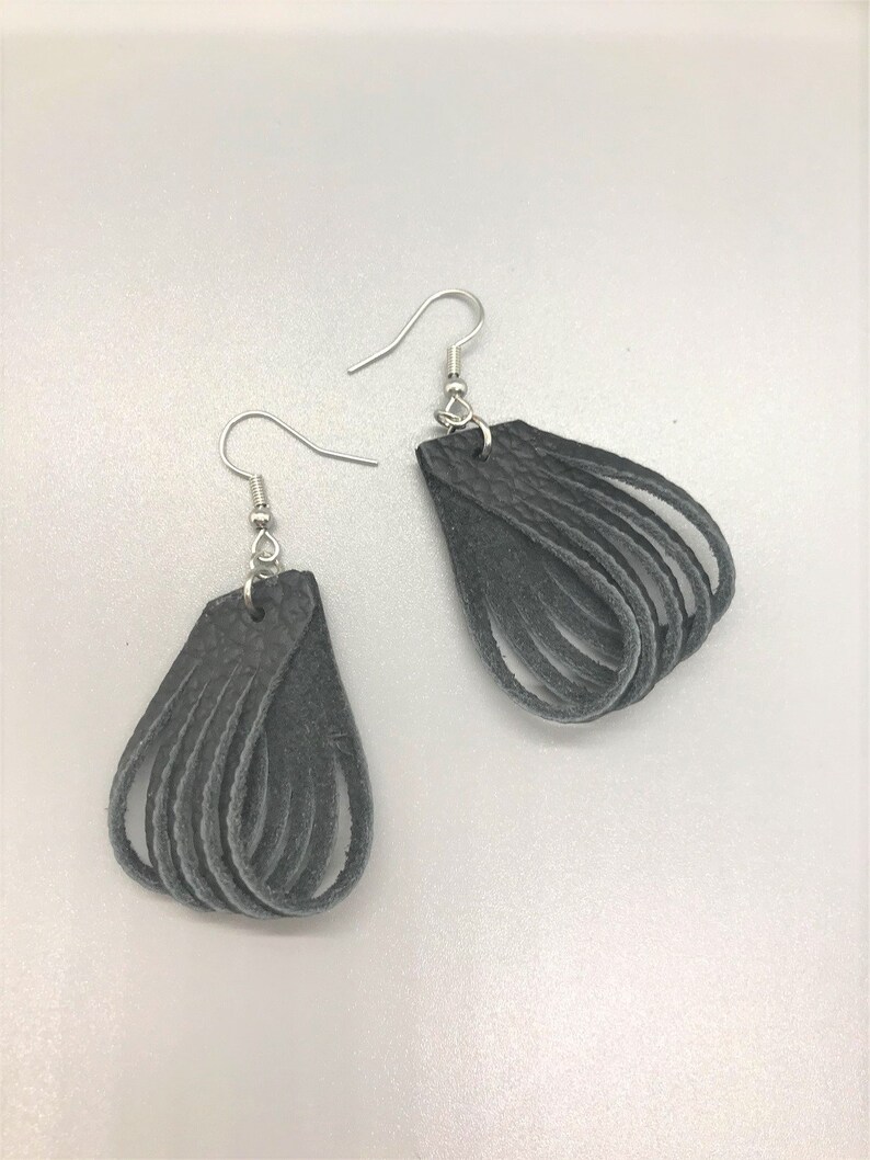 Black Earrings Fish Hook Earrings Earrings Leather Earrings Black Leather Earrings French Hook Earrings Leather Earrings