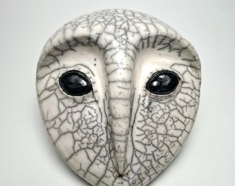 Owl Mask, Owl Spirit, Magic Owl - Raku ceramic sculpture