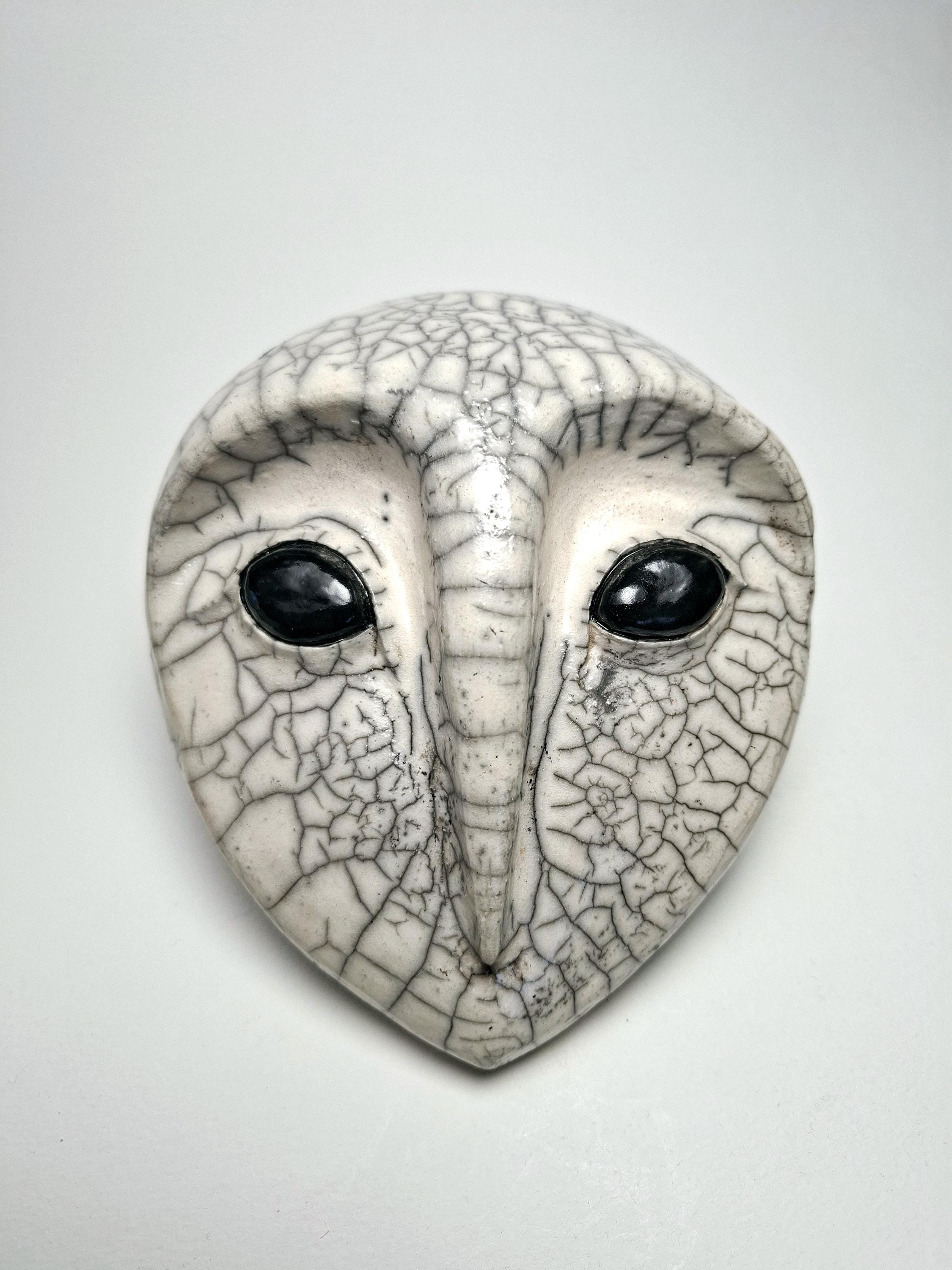 Owl Spirit Raku Ceramic Mask – Handmade Shamanic Wall Art, Ritual