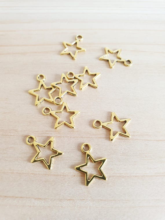 10 x Kleine Stern Anhänger zum Basteln Schmuckherstellung Geschenkdeko Handarbeit Hobby Charms Liebe Weihnachten Gold 14mm