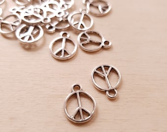 30 x Small Peace Pendant for Crafting Jewelry Making Peace Freedom Gift Decoration Handmade Hobby Charms Silver 13 mm
