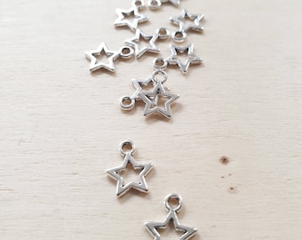 10 x Kleine Stern Anhänger zum Basteln Schmuckherstellung Geschenkdeko Handarbeit Hobby Charms Liebe Weihnachten Silber 13mm