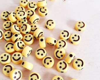 50 x Gelbe Smily Smiley Acrylperlen zum Fädeln Basteln Schmuckherstellung Beads Spacer Deko Zubehör Zweifarbig