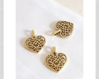 5 x heart charms for necklaces for crafts jewelry making gift decoration handmade hobby charms gold