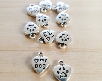 10 x pendentif coeur mon chien patte de chien amour fabrication de bijoux accessoires de bijoux Message artisanat breloques décoratives argent