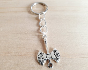 Cute battle ax keychain. Handmade Viking jewelry and gift idea in silver