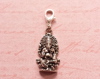 Elefantengott Schmuckanhänger mit Karabiner Glück Ganesha Weisheit Erfolg Indien Hindu Religion Charms Silber