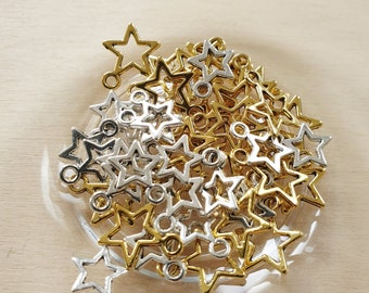 50 x Goldene und silberne kleine Stern Anhänger zum Basteln Schmuckherstellung Weihnachten Charms