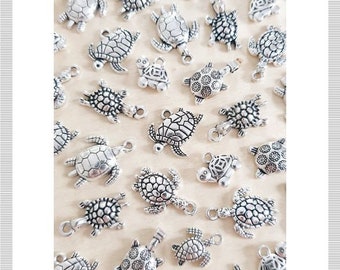 10 x turtle pendant set for crafts/jewelry making. Decorative Accessories Charms Maritime Nautical Turtle Tortoise Silver Mixed