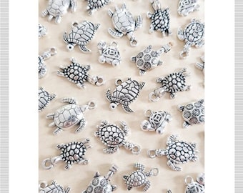 10 x ensemble de pendentifs tortue pour l'artisanat/la fabrication de bijoux. Accessoires Décoratifs Charms Tortue Nautique Maritime Tortue Argent Mixte
