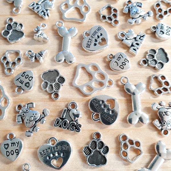 10 Teile Anhängerset zur Schmuckherstellung Schmuckset Basteln Deko Charms Hund Knochen Pfote Silber