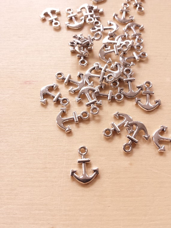 10 x Kleine Anker Anhänger Maritimes Schmuckzubehör Schmuckherstellung Basteln Deko Charms Silber Nautisch
