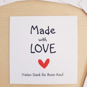 SWANEWIT 10 x Herz Dankeskarten Made with LOVE . Vielen Dank für Ihren Kauf 65mm Dankekarte Dankkarte Unternehmenskarten Karton Mehrfarbig