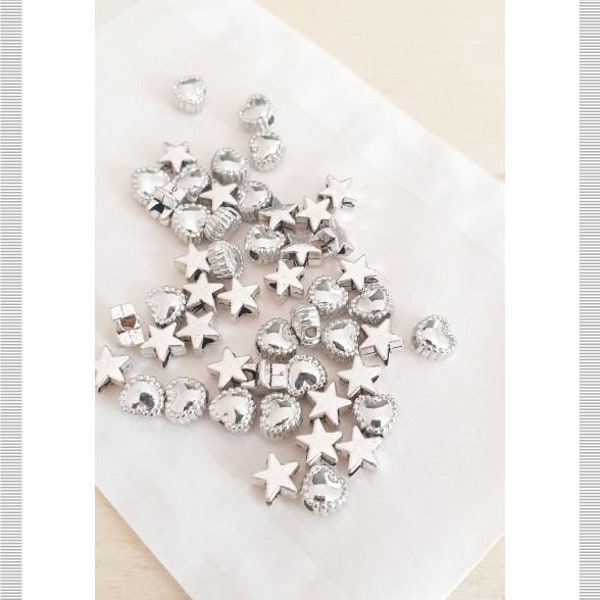 50 Teile Herz und Stern Perlenset zum Basteln/Schmuckherstellung . Zwischenperlen Deko Beads Spacer Metall Silber