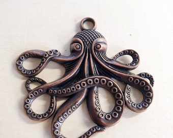 Großer Tintenfisch Krake Octopus Anhänger . Maritimer Schmuck Basteln Deko Charms Kupferfarben Nautisch