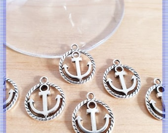 50 x round anchor pendants. Maritime jewelry accessories jewelry making crafts decorative charms silver nautical