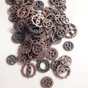 Kleine Zahnrad Zubehörteile im Mix Steampunk Schmuckzubehör Schmuckherstellung Basteln Deko Charms Kupfer 10 Teile