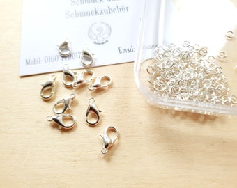 Small jewelry set carabiner + binderinge/bending low. Size each: 12 mm + 4 mm. 60-piece