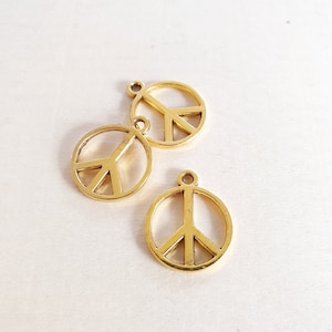 10 x Small Peace Pendants for Crafts Jewelry Making Peace Freedom Gift Decoration Handmade Hobby Charms Gold