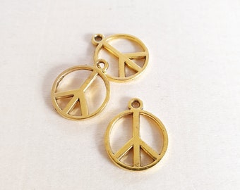 10 x Kleine Peace Anhänger zum Basteln Schmuckherstellung Frieden Freiheit Geschenkdeko Handarbeit Hobby Charms Gold