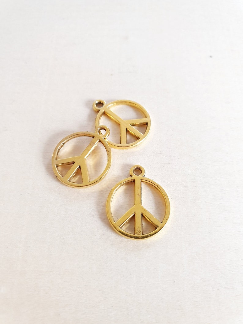 10 x Small Peace Pendants for Crafts Jewelry Making Peace Freedom Gift Decoration Handmade Hobby Charms Gold image 1