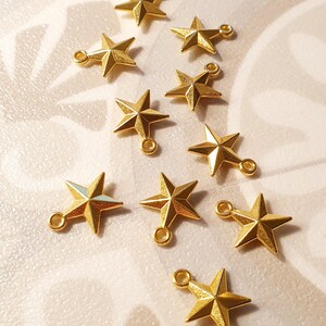 10 x Star Pendants for Crafting, Jewelry Making, Gift Decoration, Handmade Hobby Charms, Love, Christmas, Gold, 16 mm