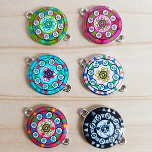 6 x Enamelled Mandala Connector Jewelry Accessories Jewelry Making Crafts Decoration Charms Colorful Multicolored