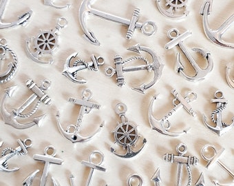 10 x Anchor Pendants for Crafting. Nautical Jewelry Making Decorating Accessories Charms Silver Nautical