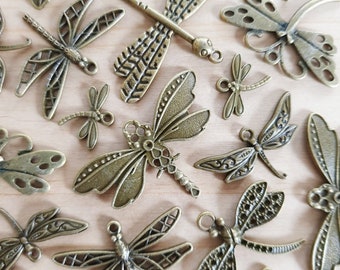 Dragonfly pendant set in a mix Steampunk jewelry accessories jewelry making crafts decorative charms vintage bronze 10 pieces