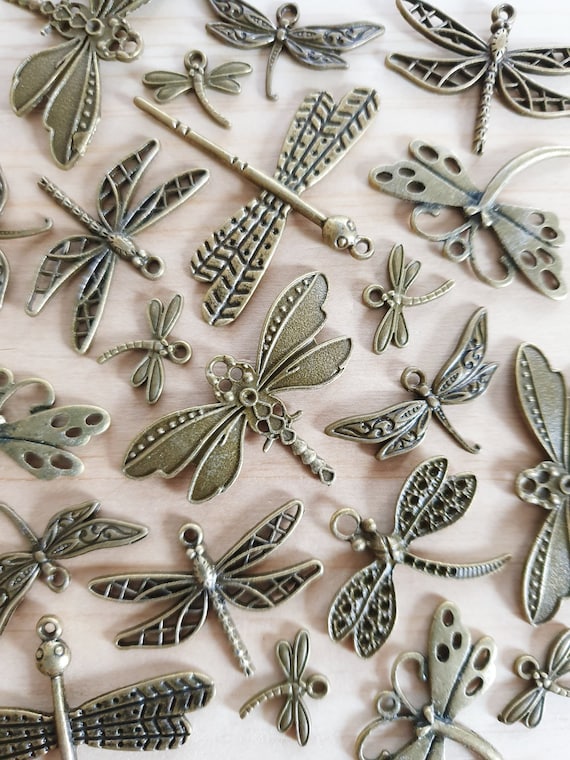 Libellen Anhängerset im Mix Steampunk Schmuckzubehör Schmuckherstellung Basteln Deko Charms Vintage Bronze 10 Teile