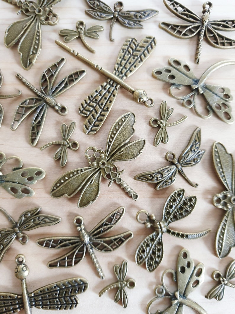 Dragonfly pendant set in a mix Steampunk jewelry accessories jewelry making crafts decorative charms vintage bronze 10 pieces image 1
