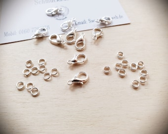 Kleines Schmuckset Karabiner + Binderinge + Spaltringe . Größe jeweils: 12mm + 5mm . 30-teilig