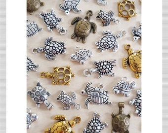 10 x turtle pendant set for crafts/jewelry making. Decorative Accessories Charms Maritime Nautical Turtle Tortoise Silver Gold Bronze