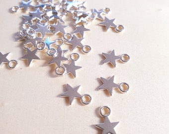 10 x Small Star Pendants for Crafting Jewelry Making Gift Decoration Handcraft Hobby Charms Love Christmas Silver