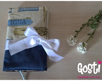 Protector de libros protección de libros funda polar beige y azul regalo lector gran formato regalo original y único