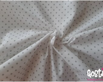Tissu coton imprimé qualité PREMIUM motif petits pois gris sur un fond blanc certifié Oeko-tex