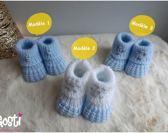 Chausson bébé en tricot BLEU en 3 modèles taille unique adorable cadeau de naissance