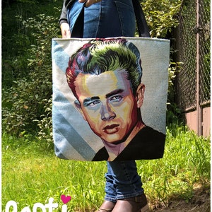 Sac femme, James Dean, Tote bag, Sac Fourre tout, motif célébrité, haute qualité, cadeau pour elle, fête des mères, anniversaire, femme