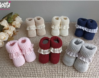 Knitted baby slipper with lace in 6 colors one size adorable birth gift