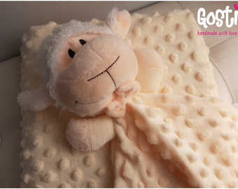 Coffret de naissance 2 pièces Doudou Petit Mouton et Grande Couverture Minky toute douce disponible en 3 couleurs adorable cadeau pour bébé