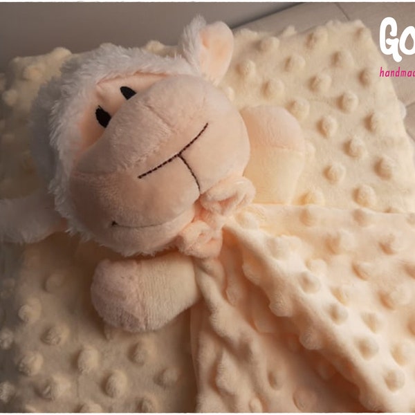 Coffret de naissance 2 pièces Doudou Petit Mouton et Grande Couverture Minky toute douce disponible en 3 couleurs adorable cadeau pour bébé